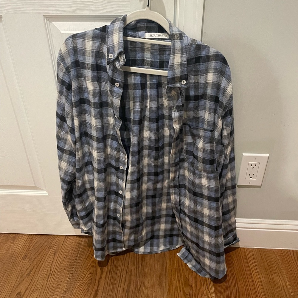 Blue and white oversized flannel